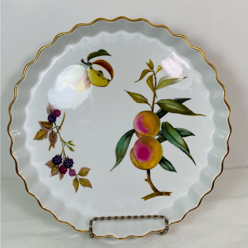 Evesham Gold Quiche Tarte Pie Porcelain Royal Worcester Fruit Gold Trim 10” - Picture 2 of 7